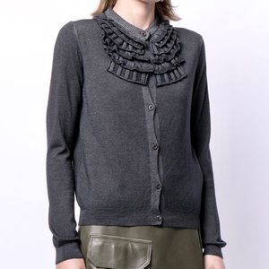 Prada Grey Ruffle Neck Cardigan